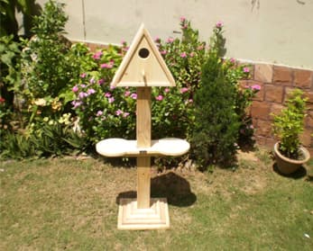 Triangular Bird House with Pedestal & 2 Feeder holders